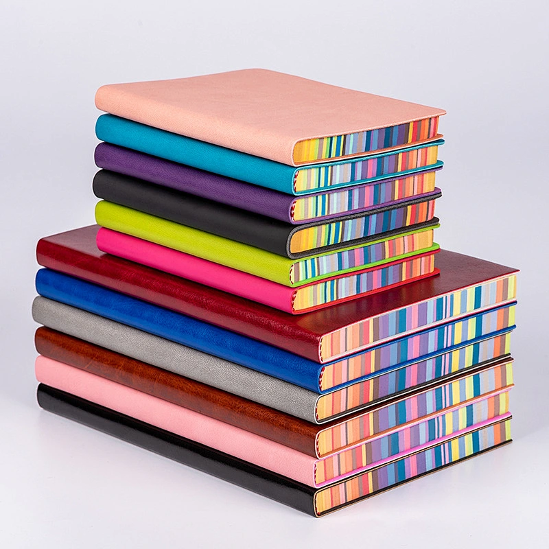 Soft PU Cover Customized Stamped Logo A5 A6 Creative Rainbow Edge Multi-color Promotional notebooks