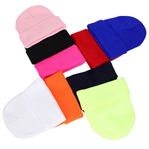 100% Acrylic knitting beanie embroidery winter hat custom logo OEM brand promotional items
