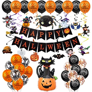 custom promotion gift Halloween  Decoration Pumpkin  Balloon Party Decoration Black Cat Aluminum Foil Balloon