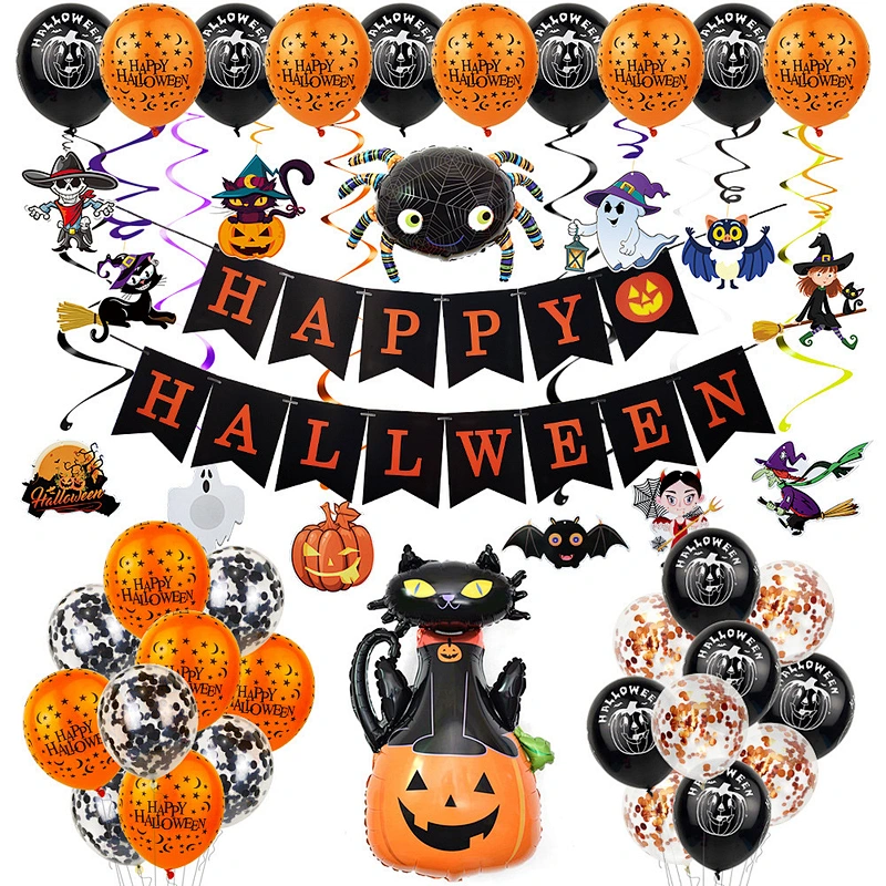 custom promotion gift Halloween  Decoration Pumpkin  Balloon Party Decoration Black Cat Aluminum Foil Balloon