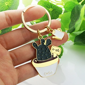 Luxury Mini Plant Design Blank Metal Key Chain Custom Logo Promotional Gift Various Plant Ring Holder Key Chain