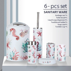 Modern Design Custom high Quality Unique Plastic Bathroom Accessories Six-piece Sets