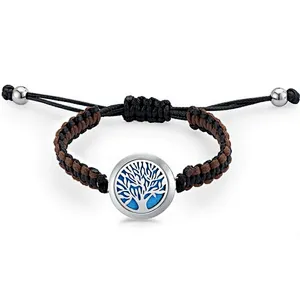 Tree Of Life pattern leather aromatherapy diffuser essential oil diffuser bracelet  stainless steel bracelet