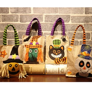 Halloween Cartoon Non-woven Llinen Tote Bag Pumpkin Witch Spider Party Decorated Kids Trick or Treat Candy Bag