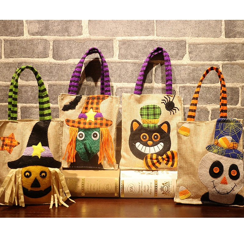 Halloween Cartoon Non-woven Llinen Tote Bag Pumpkin Witch Spider Party Decorated Kids Trick or Treat Candy Bag