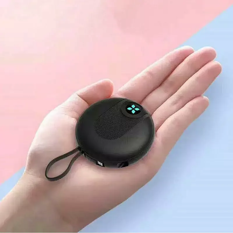 Popular Design Universal Portable Power Bank Mobile Phone 10000mah Charger Mini Round Shape Built-in Cable Power Bank