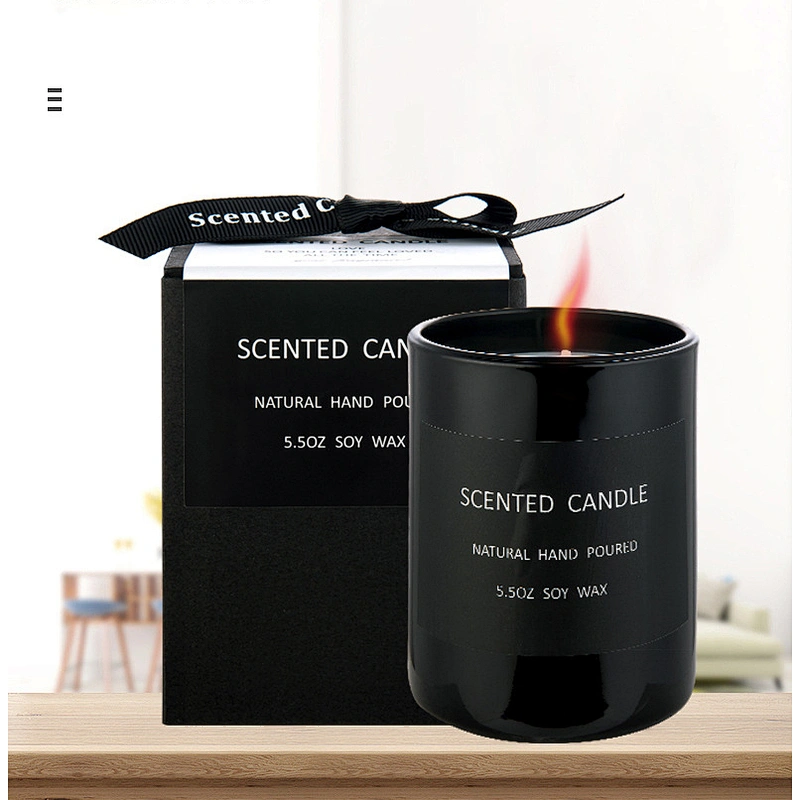 Custom Luxury  personalized private label Black Matte Glass soy wax aromatherapy glass jar scented candle
