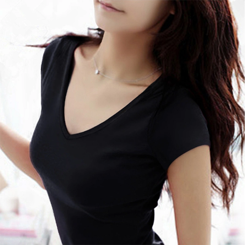 High Quality Custom logo Short Sleeve V-Neck  Women's T-Shirt activities promotion team wear T-Shirt