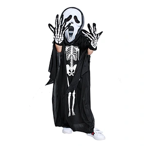 wholesale custom  halloween Prank party  costumes children and adults Scared Skull skeleton cloak with face cover