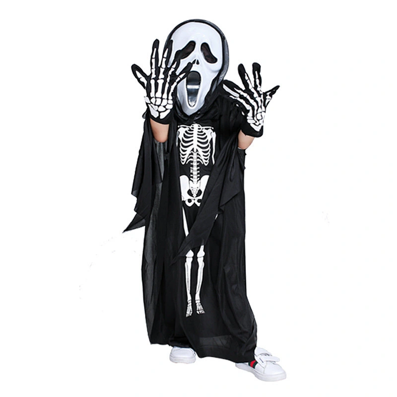 wholesale custom  halloween Prank party  costumes children and adults Scared Skull skeleton cloak with face cover