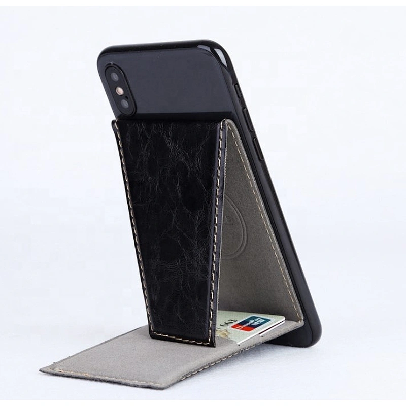 High Quality Custom logo RFID blocking PU leather backing adhesive phone stand &phone Credit Card Holders