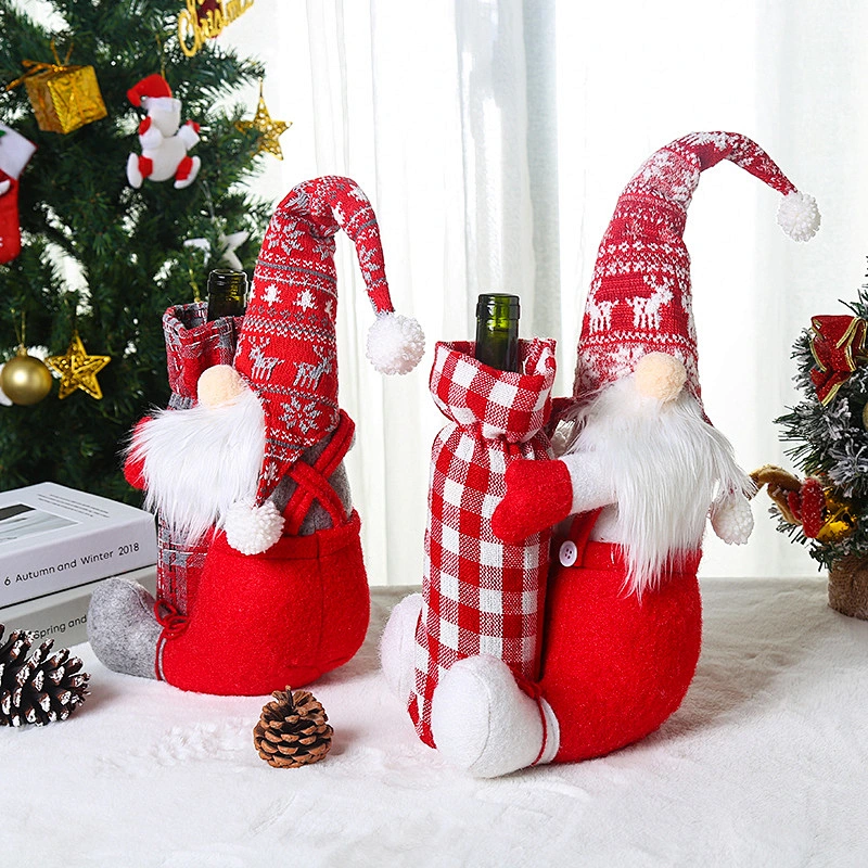 Faceless doll red wine bottle set with Santa Claus wine bag Restaurant festive decorations