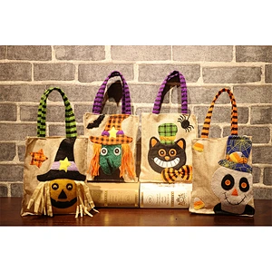 Halloween Cartoon Non-woven Llinen Tote Bag Pumpkin Witch Spider Party Decorated Kids Trick or Treat Candy Bag