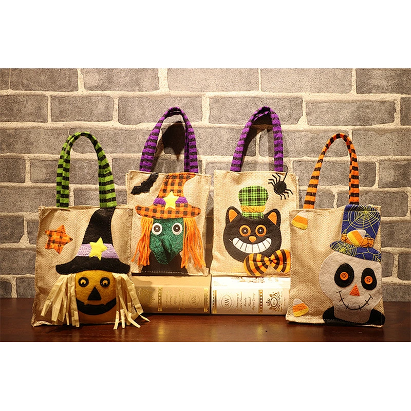 Halloween Cartoon Non-woven Llinen Tote Bag Pumpkin Witch Spider Party Decorated Kids Trick or Treat Candy Bag