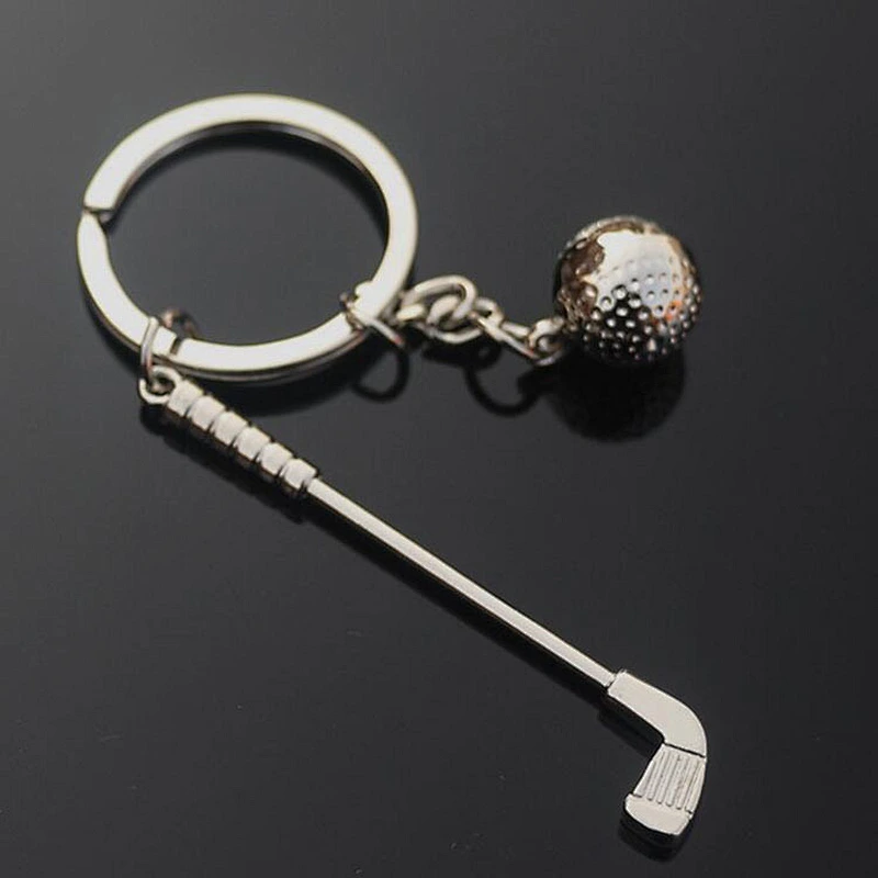 Wholesale high quality Custom promotional Gifts keychain 3D Mini Golf Ball And Golf Club Shaped Metal Golf Keychain