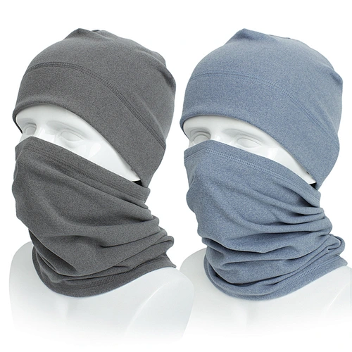 Custom popular logo printed promotional  fleece neck warmer scarf whit hat set outdoors sport scarf
