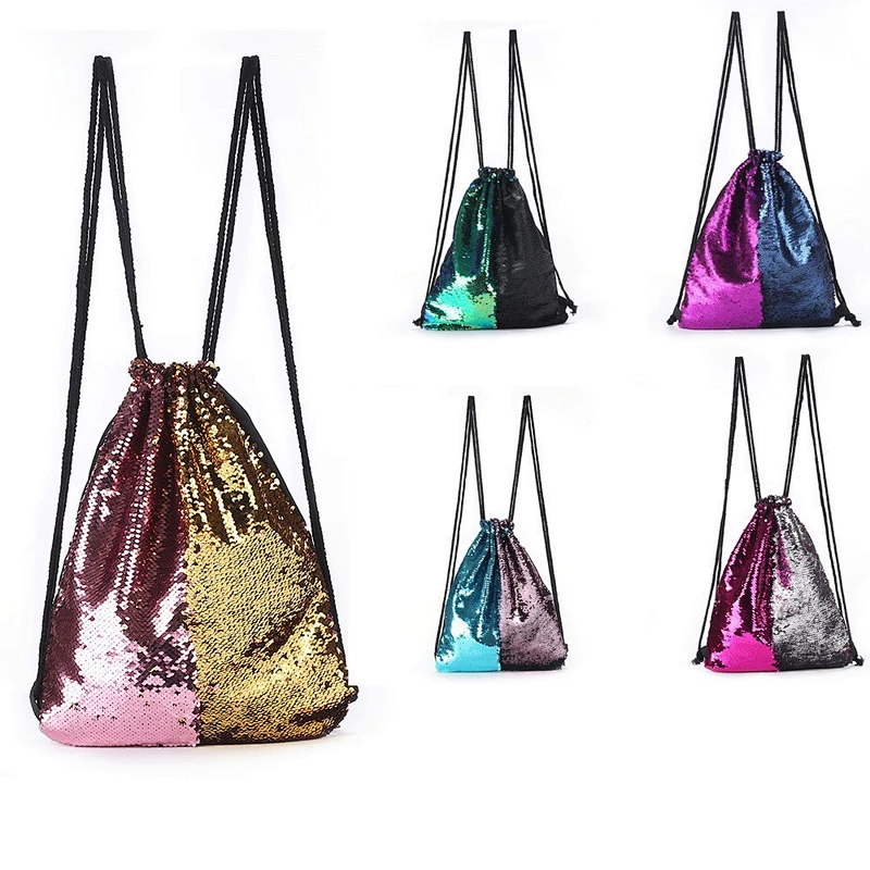 Fashion 2021 New Customized  Mermaid Sequins Backpacks for Ladies Colorful Outdoor Sequins Drawstring Bags