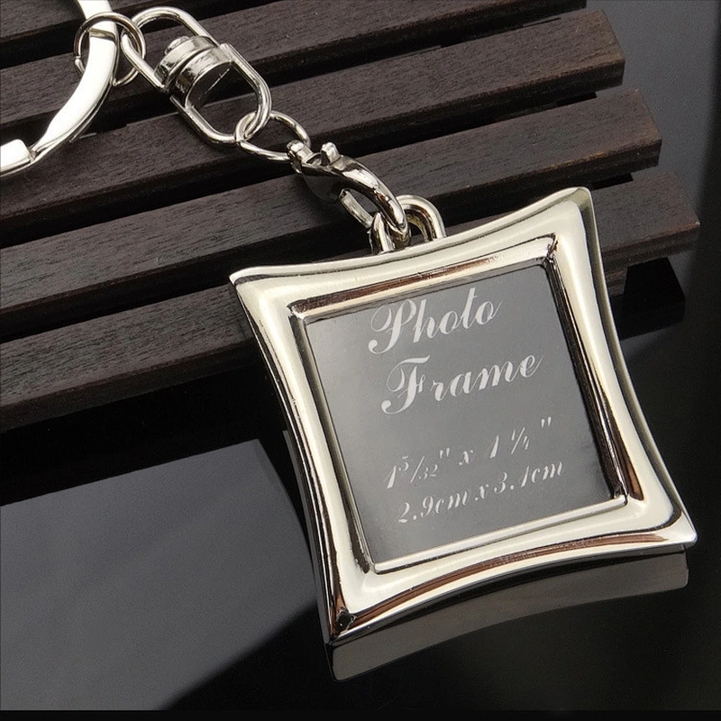 Hot Sale Promotional Gift Mini Metal Key Chain High Quality Photo Frame Engraving Logo Souvenir Memory Sliver Color Key Chain