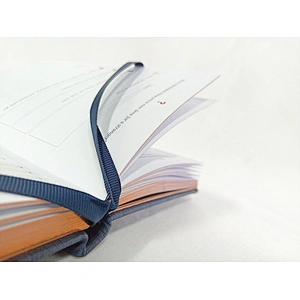 Custom high quality Elastic bands PU Leather Cbelt metal notebook 4C+4C printed double ribbon with hot stamping edge notebook