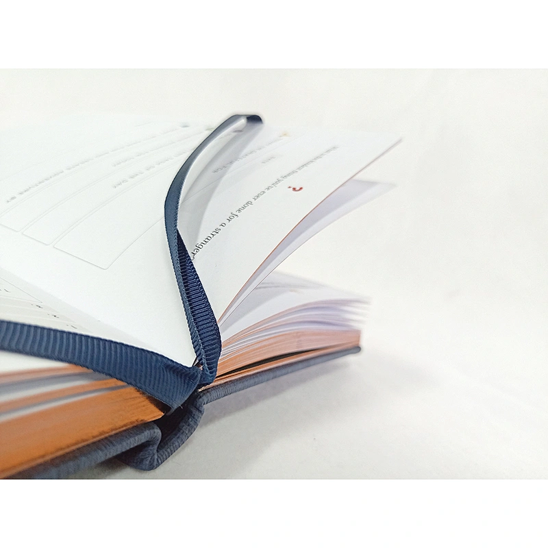 Custom high quality Elastic bands PU Leather Cbelt metal notebook 4C+4C printed double ribbon with hot stamping edge notebook
