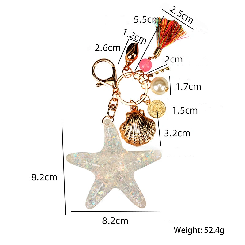 Wholesale high quality fashion custom logo starfish shape key ring shell tassel style car key chain