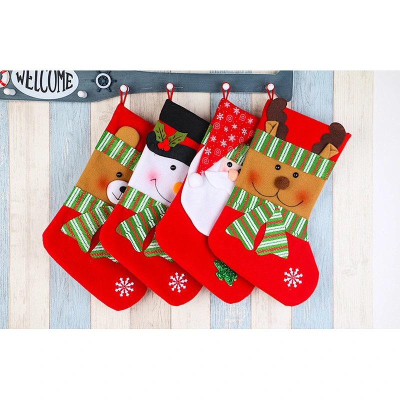 2020 Hot Selling New Year Santa Snowman Christmas Elk Socks Cloth Gift Plush Candy Bag