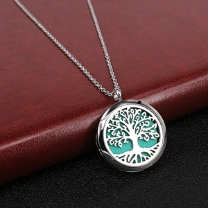 Tree of life essential oil pendant necklace aromatherapy diffuser necklace locket pendant  engraved words