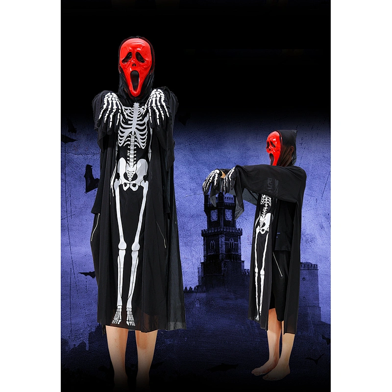 wholesale custom  halloween Prank party  costumes children and adults Scared Skull skeleton cloak with face cover
