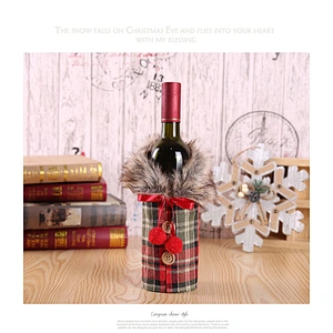 Christmas decorations new wine set holiday decoration props bowknot linen hair collar wine bottle set