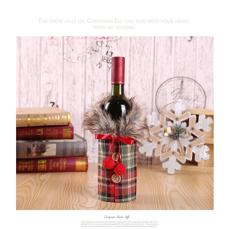 Christmas decorations new wine set holiday decoration props bowknot linen hair collar wine bottle set