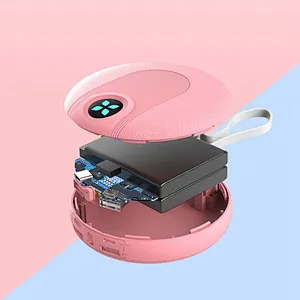 Popular Design Universal Portable Power Bank Mobile Phone 10000mah Charger Mini Round Shape Built-in Cable Power Bank