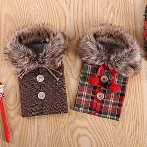 Christmas decorations new wine set holiday decoration props bowknot linen hair collar wine bottle set