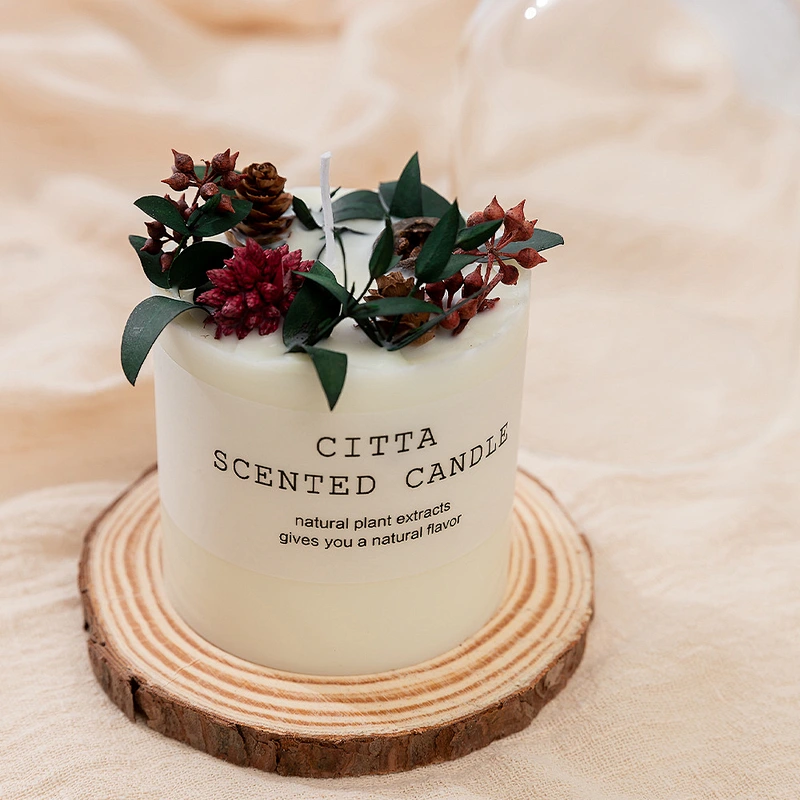 Fashion popular Custom Creative Gifts aroma candles high quality tray glass cover aroma dried flower candles