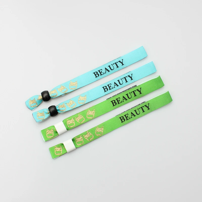 Custom advertise  logo polyester fabric festival one-time use slide lock wristband