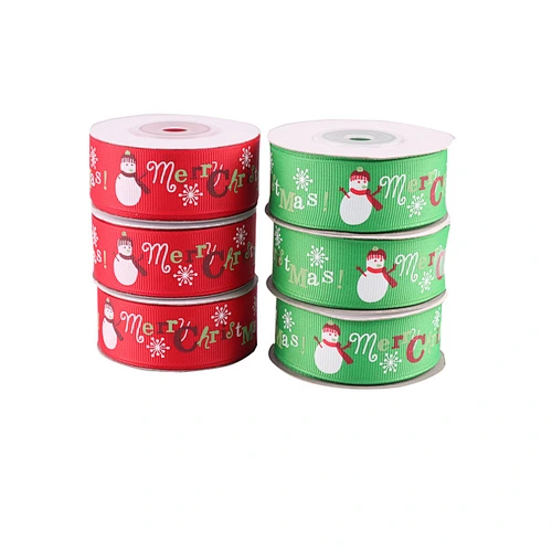Wholesale custom high quality 25mm foil gold Merry Christmas satin ribbons