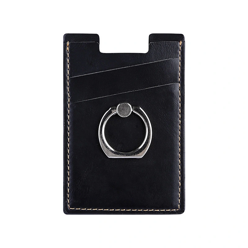 Promotional gifts custom logo PU leather RFID Blocking phone case credit card holder with 360 Degree Rotating ring kickstand