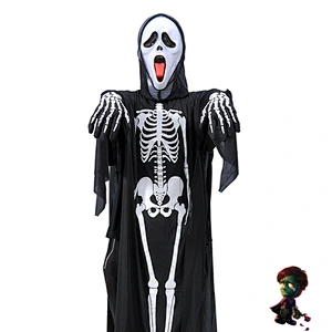 wholesale custom  halloween Prank party  costumes children and adults Scared Skull skeleton cloak with face cover