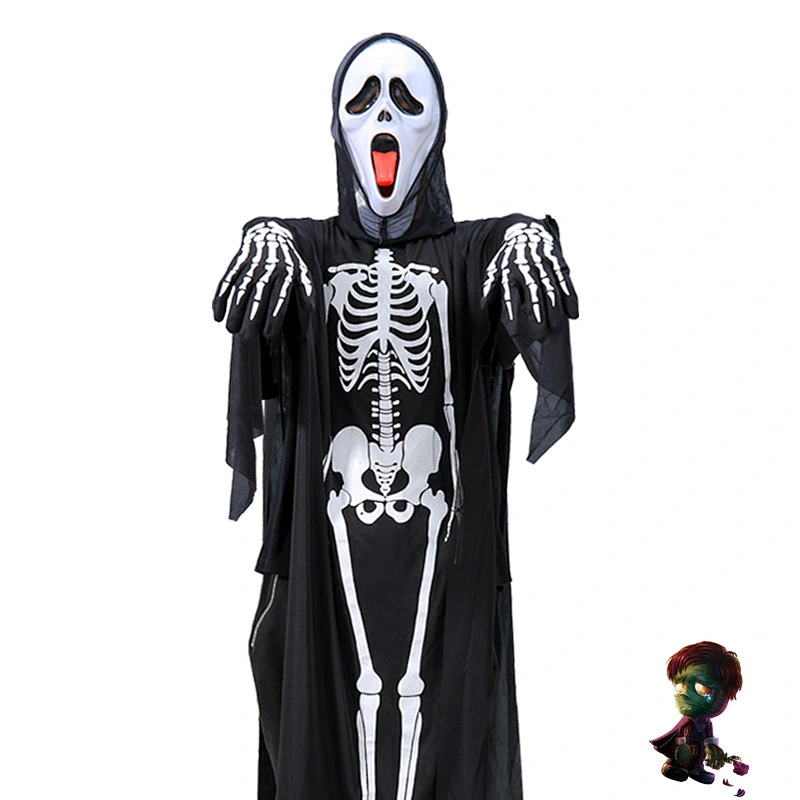 wholesale custom  halloween Prank party  costumes children and adults Scared Skull skeleton cloak with face cover