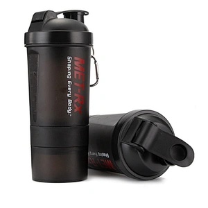 Free customized logo shaker water bottle with dry storage compartment shake cup portable fitness sports plastic kettle