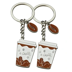 Creative Good Quality Metal Key Chain Promotional Gift Coffee Cup Shaped Souvenir Custom Engraving Logo Mini Key Chain