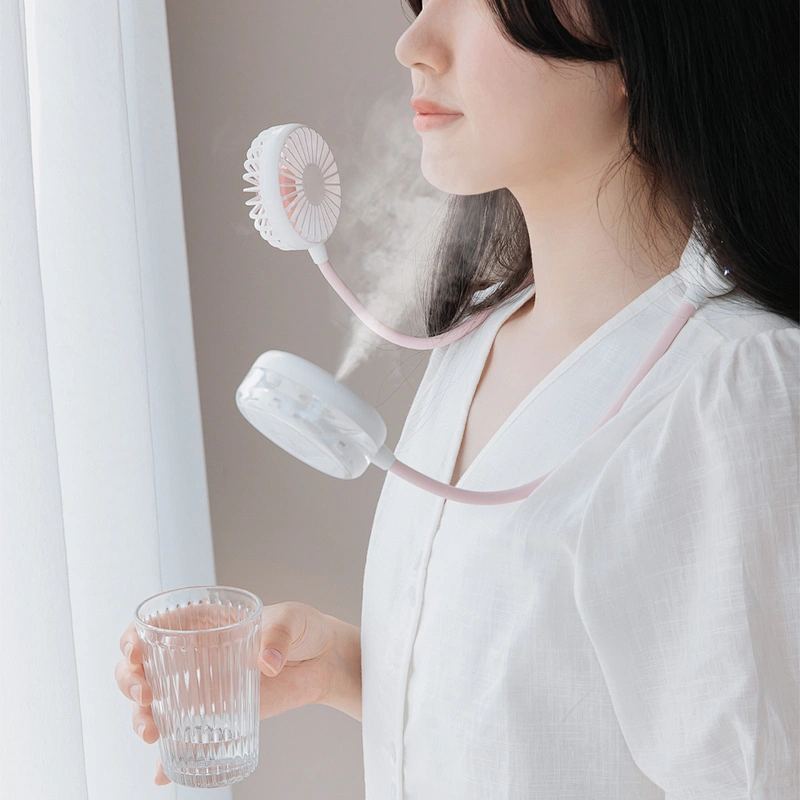 2020 hot sale Rechargeable Battery Operated Neck Fan Portable Fan ,Hand Free Small  With Humidifier  fan