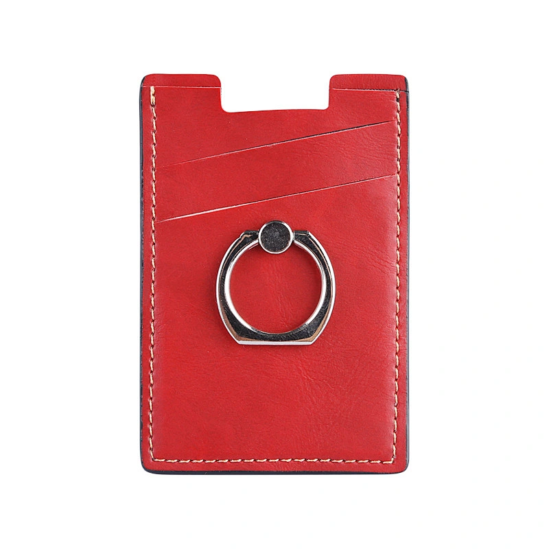 Promotional gifts custom logo PU leather RFID Blocking phone case credit card holder with 360 Degree Rotating ring kickstand