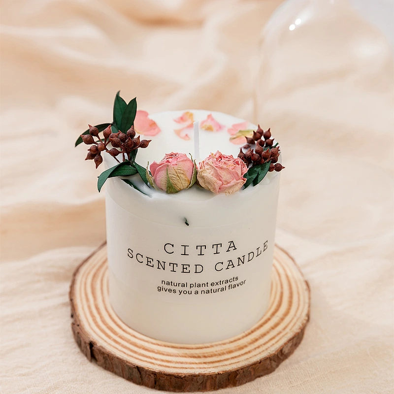 Fashion popular Custom Creative Gifts aroma candles high quality tray glass cover aroma dried flower candles