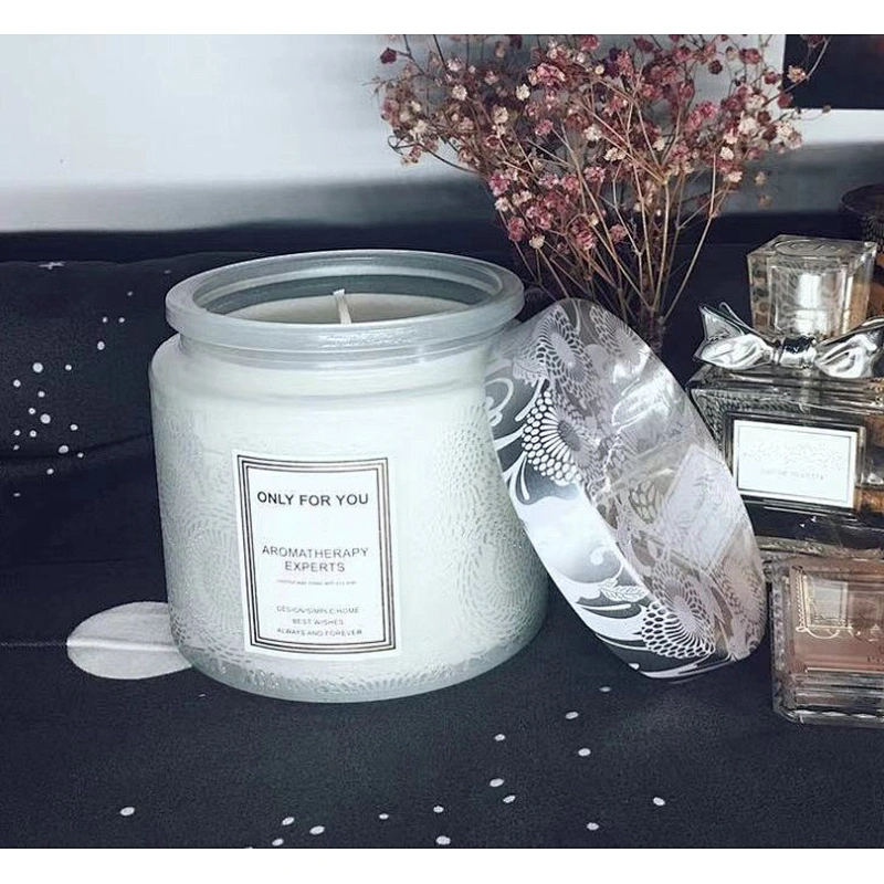 New Design Luxury Embossed Glass Scented Candle Jar 90g DIY Empty Glass Jar with Lid without Soywax