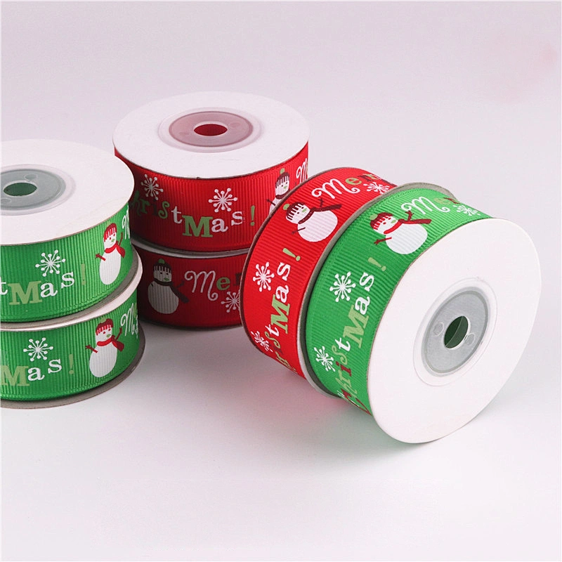 Wholesale custom high quality 25mm foil gold Merry Christmas satin ribbons