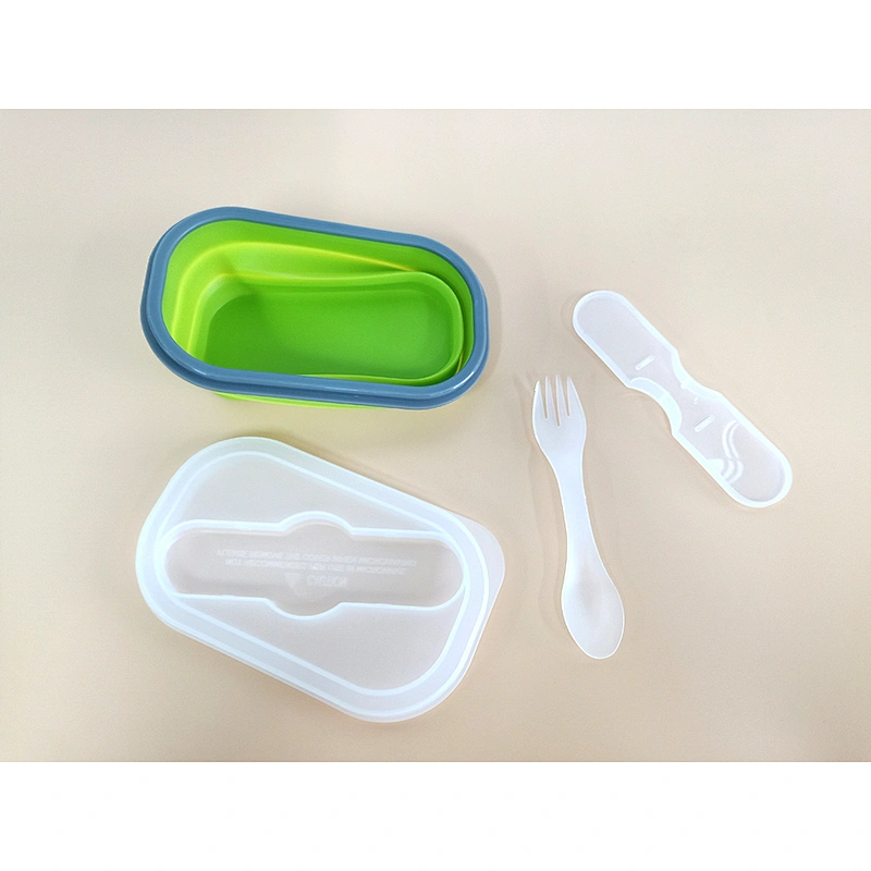 Hot Selling Food Grade BPA Free Single Cup Silicone Food Storage Container Collapsible Plastic  Spoon Lunch Bento Box