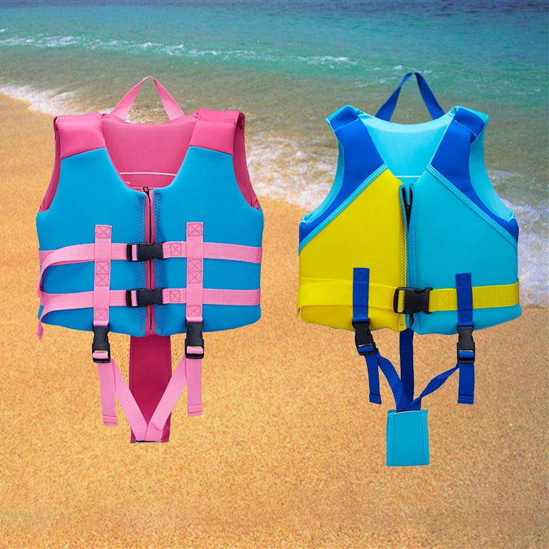 Promotional Children's swimming life jacket SBR customized LOGO double-span safety buoyancy vest with fin protection
