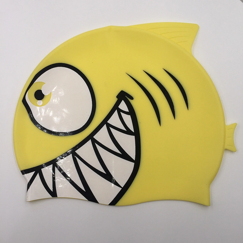 Promotional Gift Hot Sale Carton Silicon Child Diving Waterproof Swimming Cap Fish Shark Pattern Swimming Hat