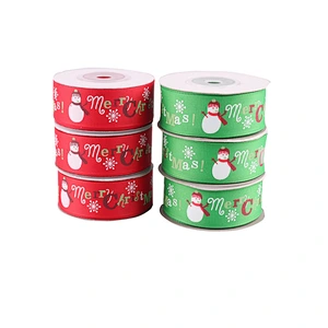 custom High quality  Wholesale 25mm foil gold  printing  Merry Christmas  satin ribbon Decorative gift ribbon