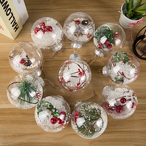 Ceiling Hanging and Christmas tree Transparent Plastic Christmas Balls 8cm With Snow Restaurant Bar Cafe Home Party Decorations